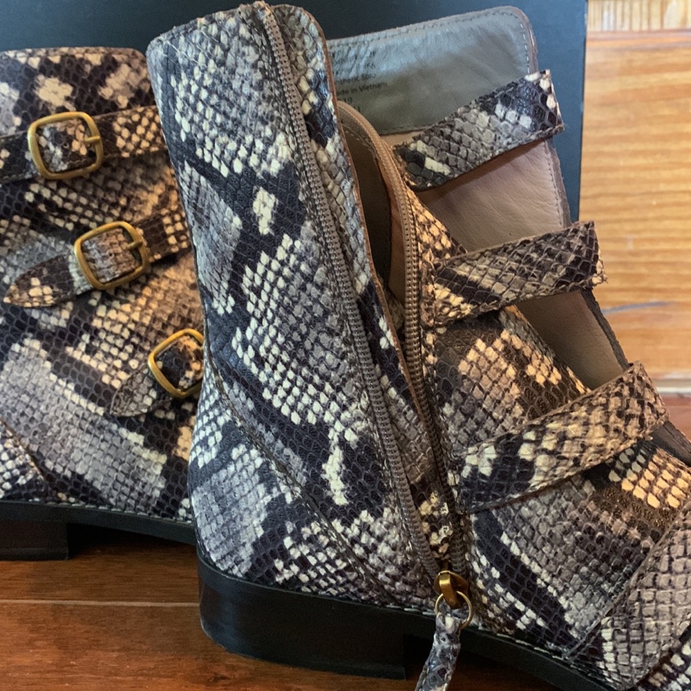J Crew black and gray snake print flat boots - Picture 2 of 3